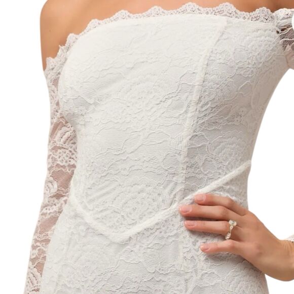 Lulus Beloved Promise Maxi Dress Womens S Lace White Basque Waist Bride Gown NWT - Picture 5 of 8